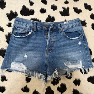 We The Free Blue Jean Shorts Distressed Raw-Edge
